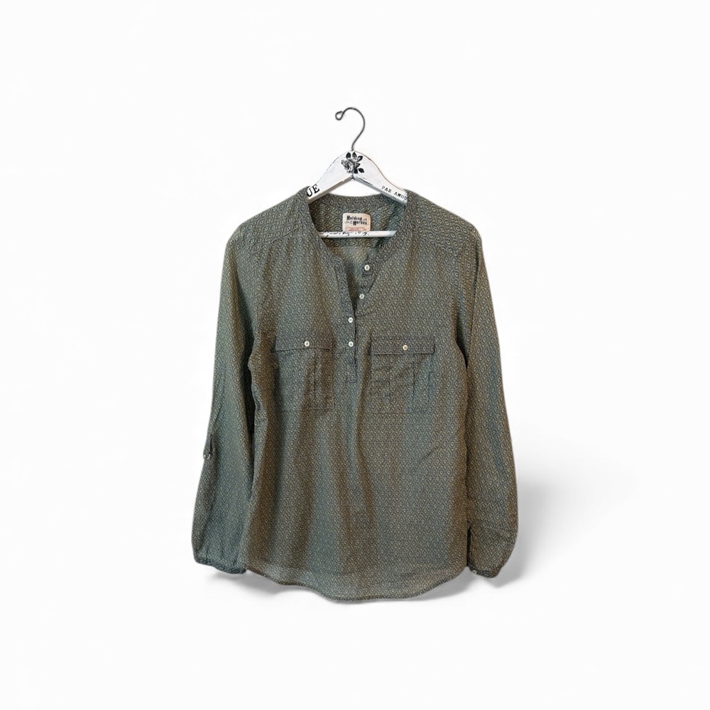 Anthropologie Holding Horses Roll Tab Printed Cotton Blouse Size 10